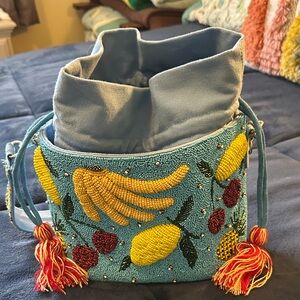Vibrant Beaded Mini Bag with Fruit Embroidery